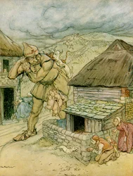 The Giant Cormoran was the terror of all the countryside, illustration to Jack the Giant Killer from English Fairy Tales Retold by F.A. Steel, 1927